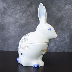 Vintage Viana Do Castelo Portugal Art Porcelain Floral Rabbit Jar Figurine